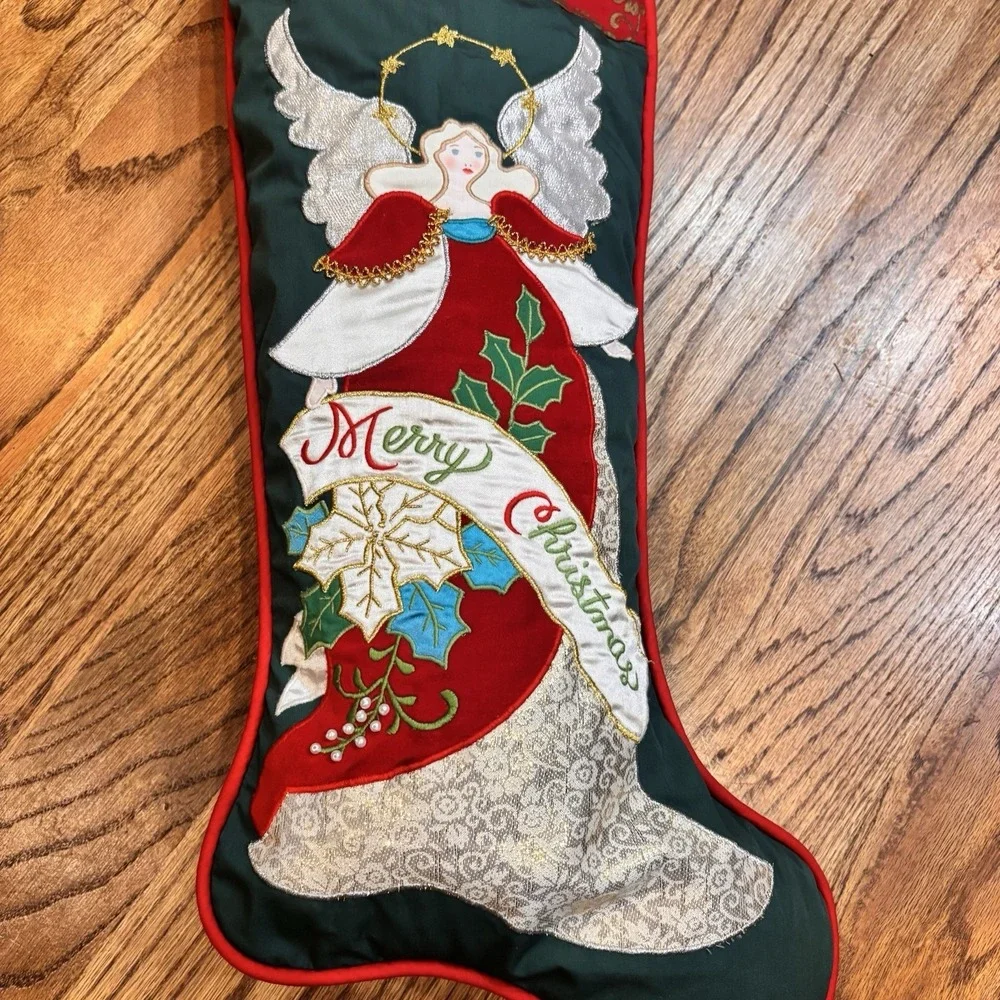 Vintage House of Hatten‎ Angel Peace Christmas Stocking Embroidered Applique